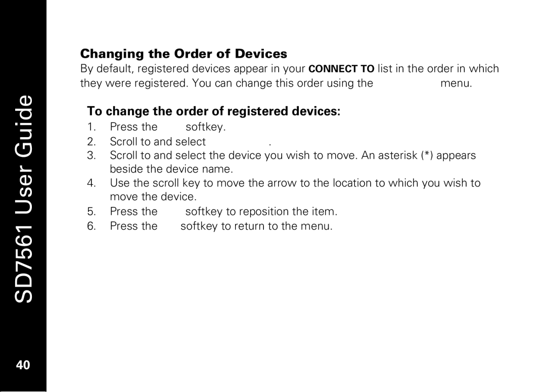 Motorola SD7561 manual Changing the Order of Devices, To change the order of registered devices 