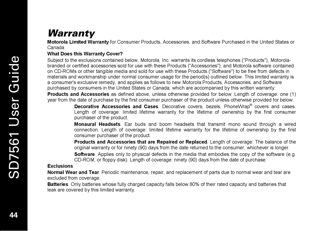 Motorola SD7561 manual What Does this Warranty Cover? 