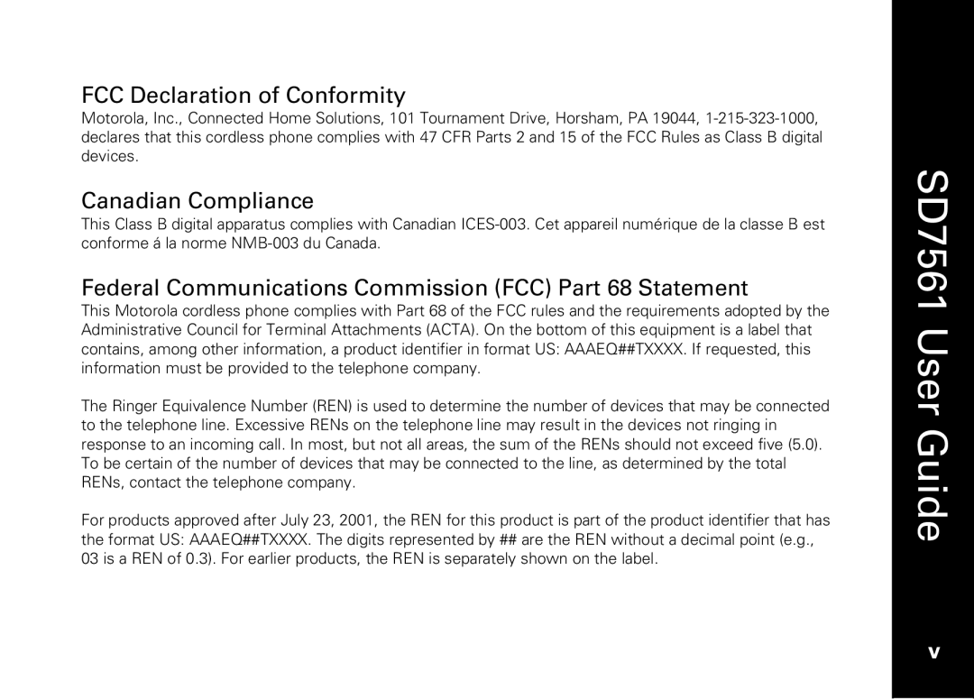 Motorola SD7561 manual FCC Declaration of Conformity 