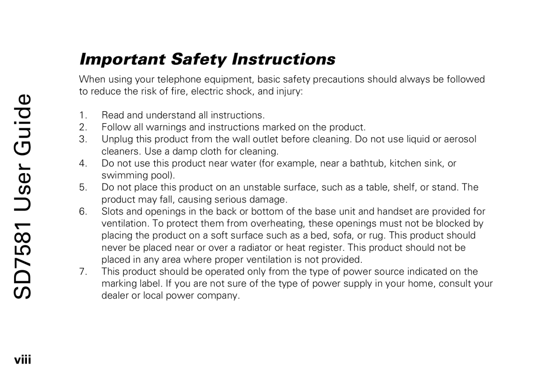 Motorola SD7581 manual Important Safety Instructions, Viii 