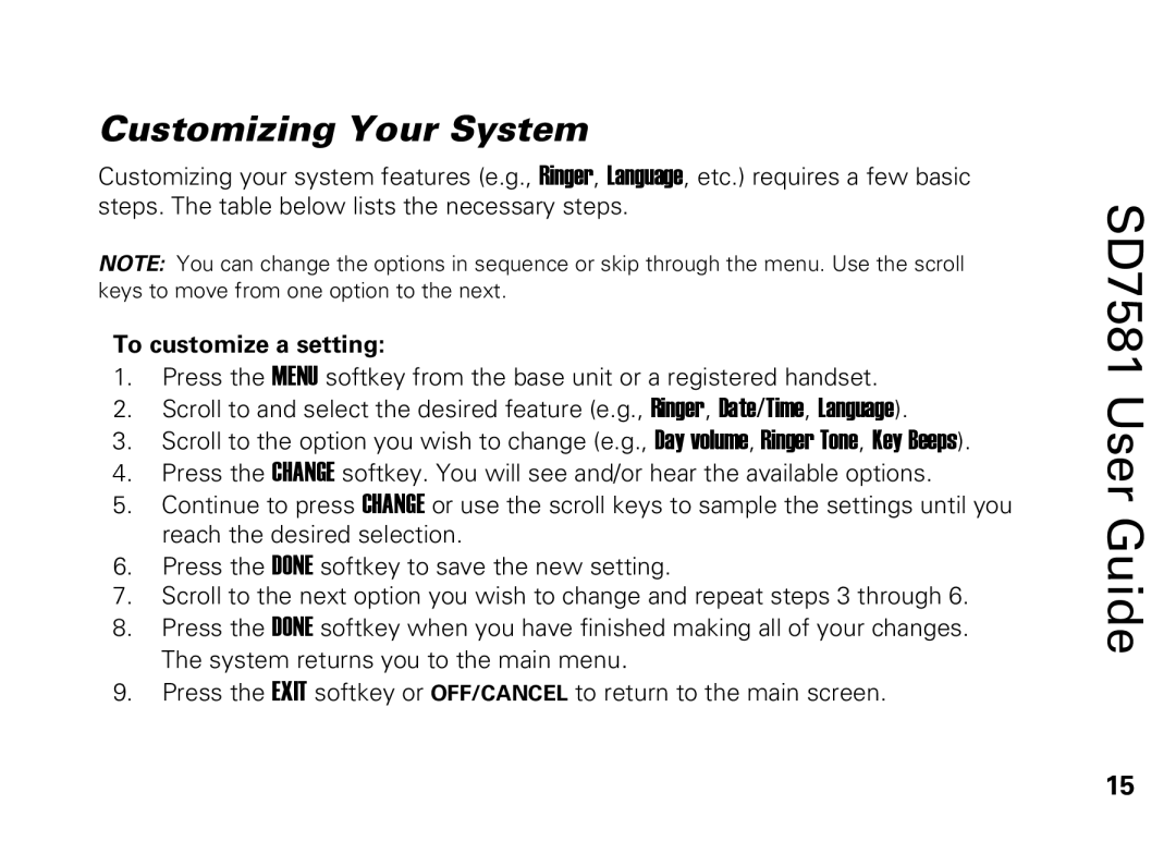 Motorola SD7581 manual Customizing Your System, To customize a setting 