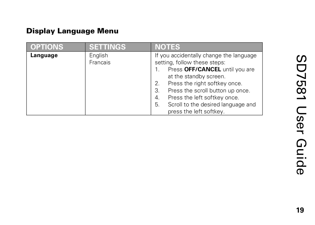 Motorola SD7581 manual Display Language Menu 