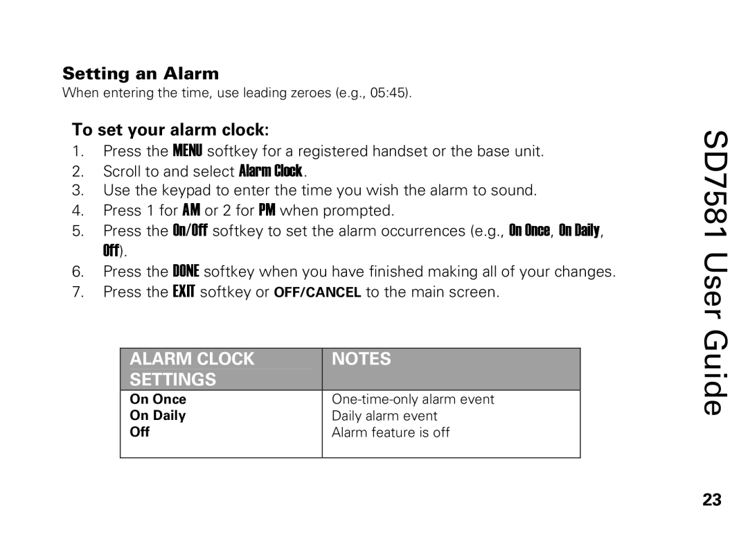 Motorola SD7581 manual Setting an Alarm, To set your alarm clock, On Once, On Daily, Off 