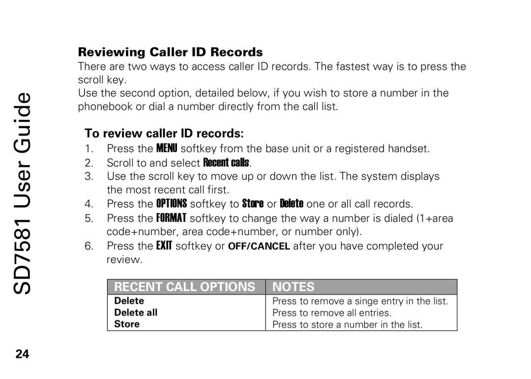 Motorola SD7581 manual Reviewing Caller ID Records, To review caller ID records 