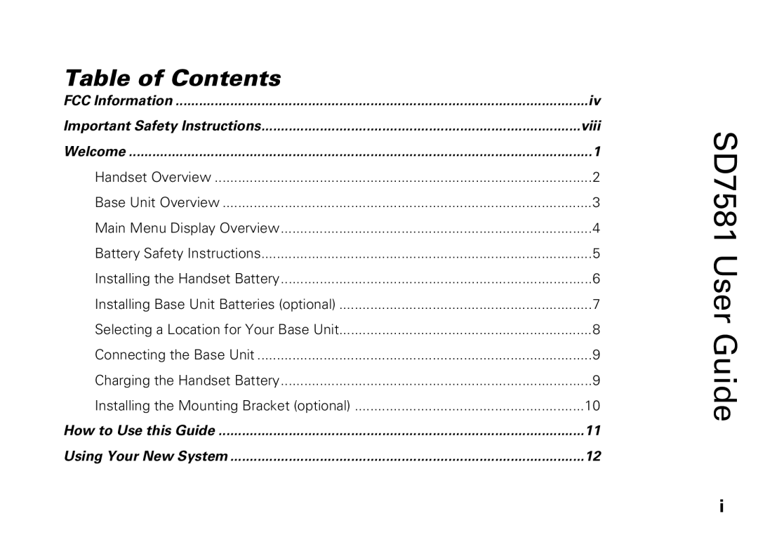 Motorola SD7581 manual Table of Contents 