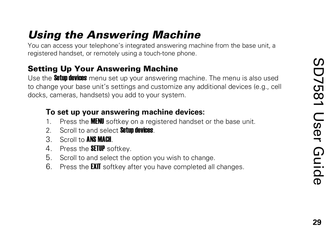 Motorola SD7581 manual Setting Up Your Answering Machine, To set up your answering machine devices 