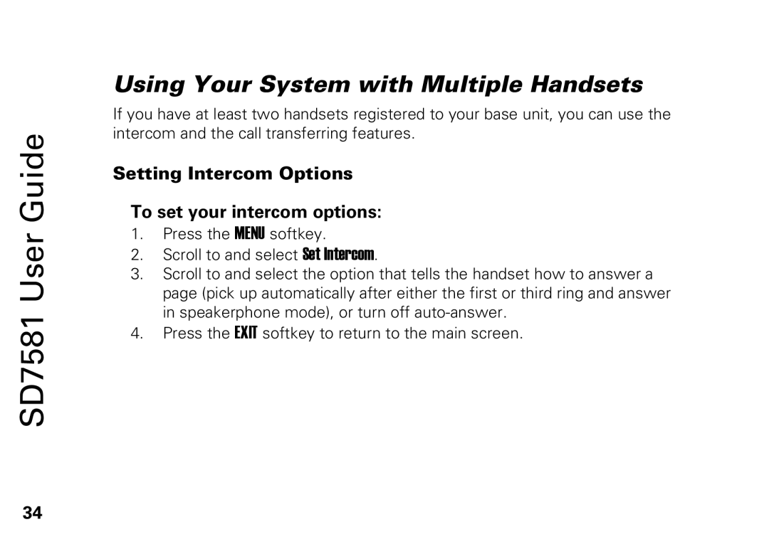 Motorola SD7581 manual Using Your System with Multiple Handsets, Setting Intercom Options To set your intercom options 