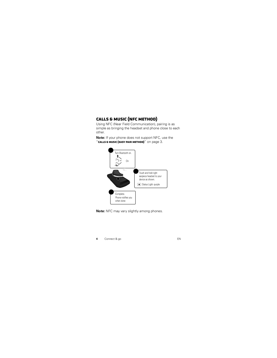 Motorola SF700 manual Calls & music NFC Method 