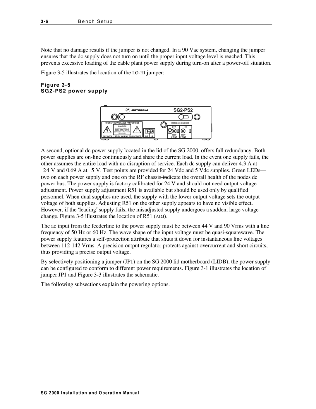 Motorola SG 2000 operation manual Illustrates the location of the LO-HIjumper 