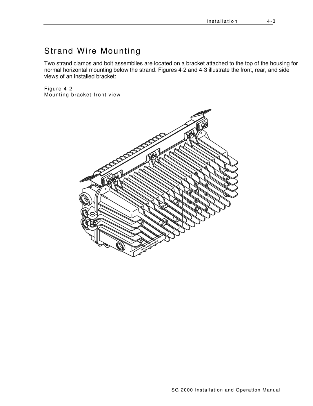 Motorola SG 2000 operation manual Strand Wire Mounting, Mounting bracket-front view 