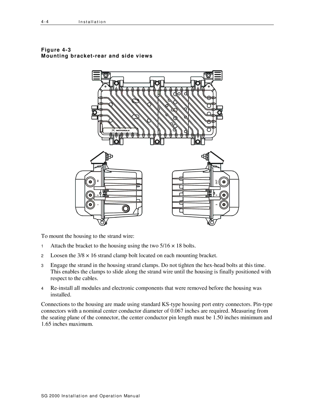 Motorola SG 2000 operation manual Mounting bracket-rear and side views 