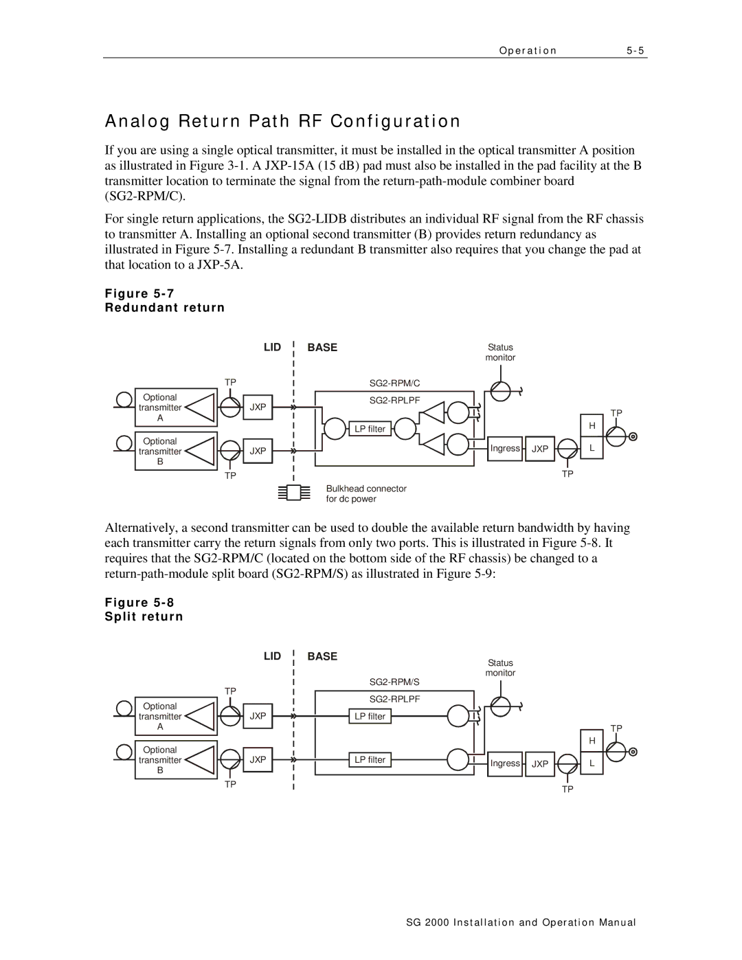 Motorola SG 2000 operation manual Analog Return Path RF Configuration, Redundant return, Split return 