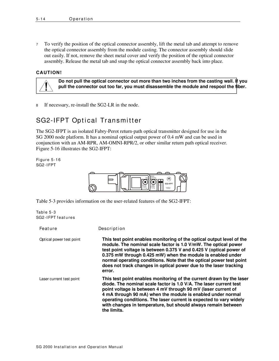 Motorola SG 2000 operation manual SG2 Ifpt Optical Transmitter, FeatureDescription, SG2-IFPT features 