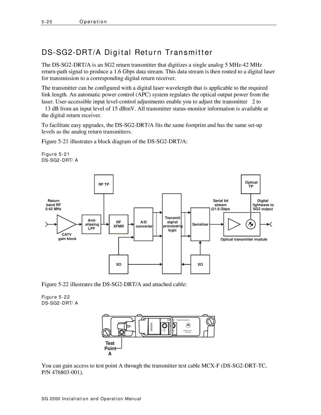 Motorola SG 2000 operation manual DS SG2 DRT/A Digital Return Transmitter, DS-SG2-DRT/A 