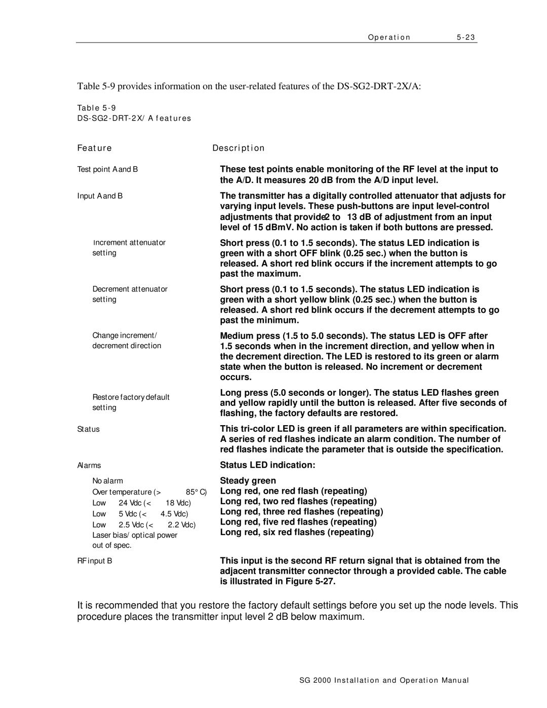 Motorola SG 2000 operation manual FeatureDescription, DS-SG2-DRT-2X/A features 