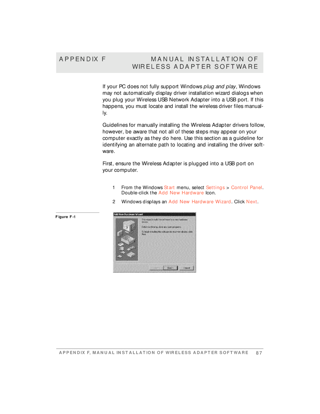 Motorola simplefi manual Appendix F Manual Installation Wireless Adapter Software, Figure F-1 