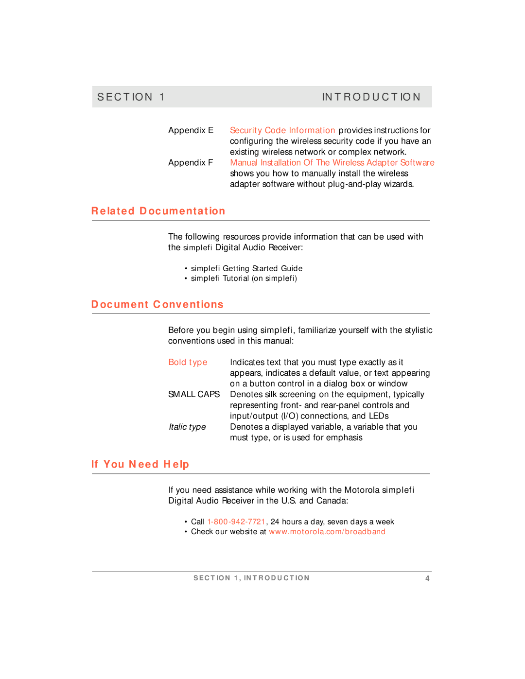 Motorola simplefi manual Related Documentation, Document Conventions, If You Need Help 