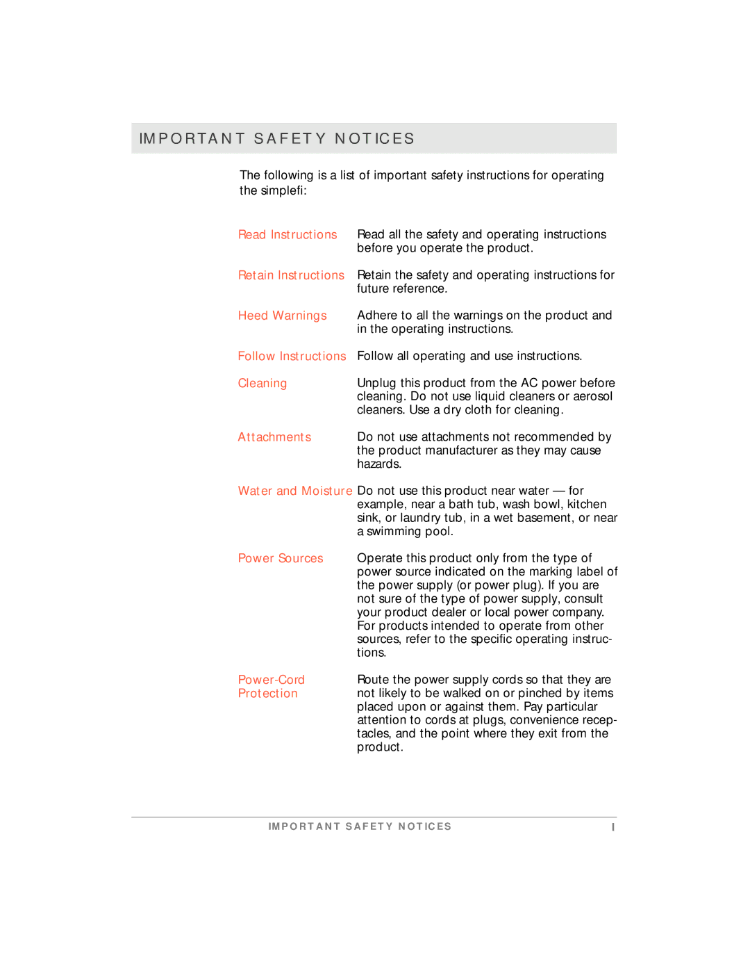 Motorola simplefi manual Important Safety Notices, Power-Cord Protection 