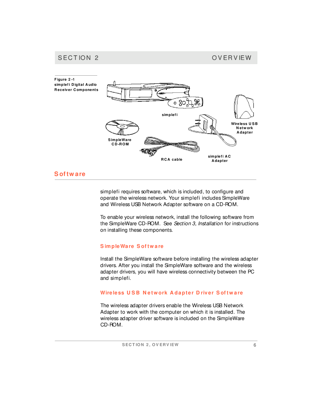 Motorola simplefi manual SimpleWare Software, Wireless USB Network Adapter Driver Software 