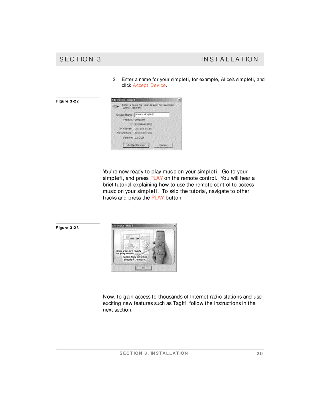 Motorola simplefi manual Section Installation 