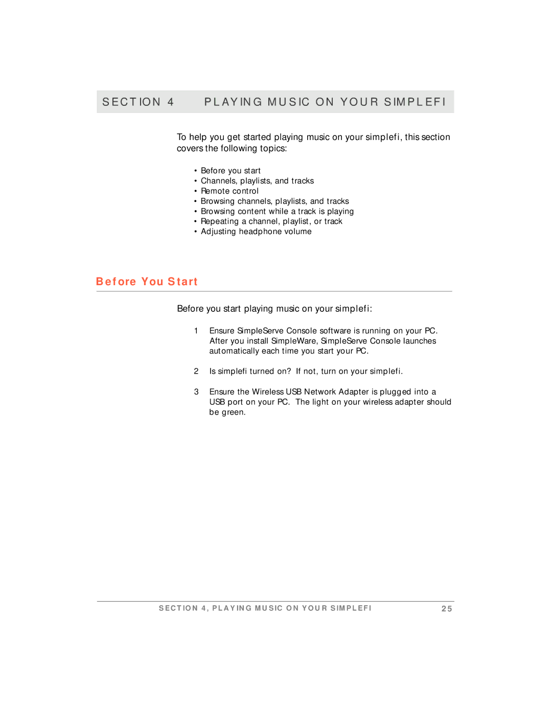 Motorola manual Playing Music on Your Simplefi, Before You Start, Before you start playing music on your simplefi 