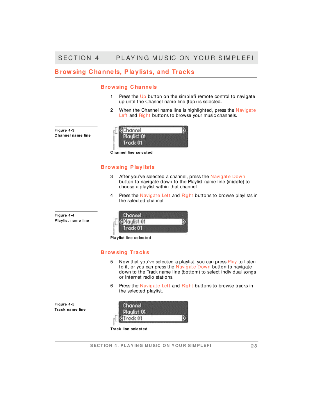 Motorola simplefi manual Browsing Channels, Playlists, and Tracks, Browsing Playlists, Browsing Tracks 