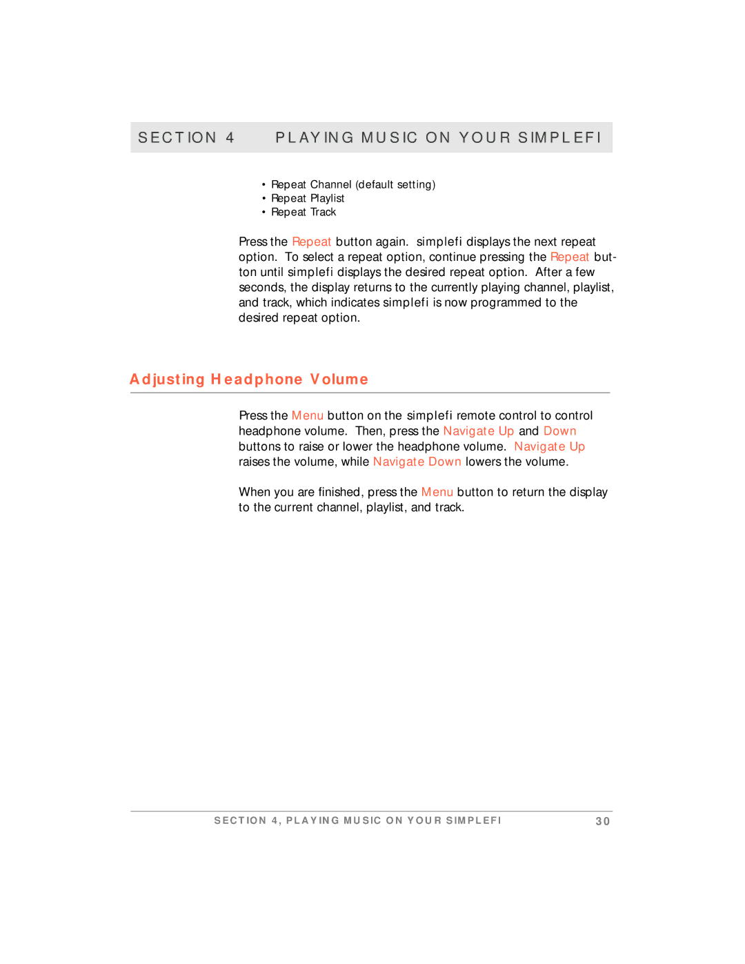 Motorola simplefi manual Adjusting Headphone Volume 