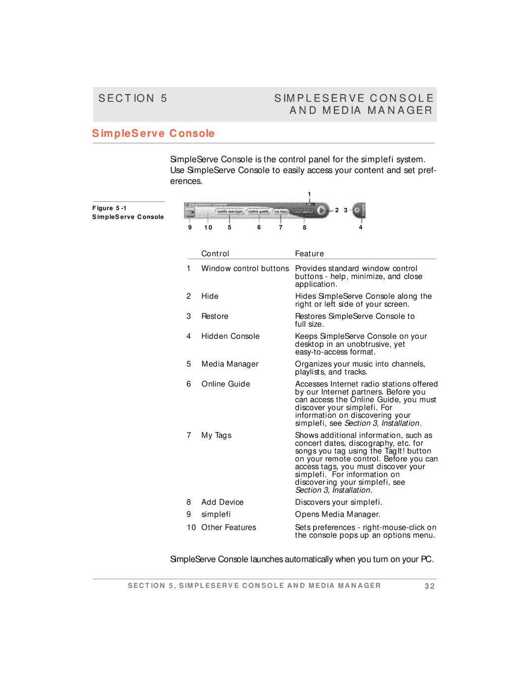 Motorola simplefi manual SimpleServe Console, Simplefi, see , Installation 