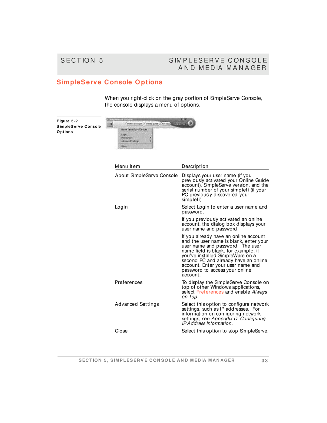 Motorola simplefi manual SimpleServe Console Options, On Top 