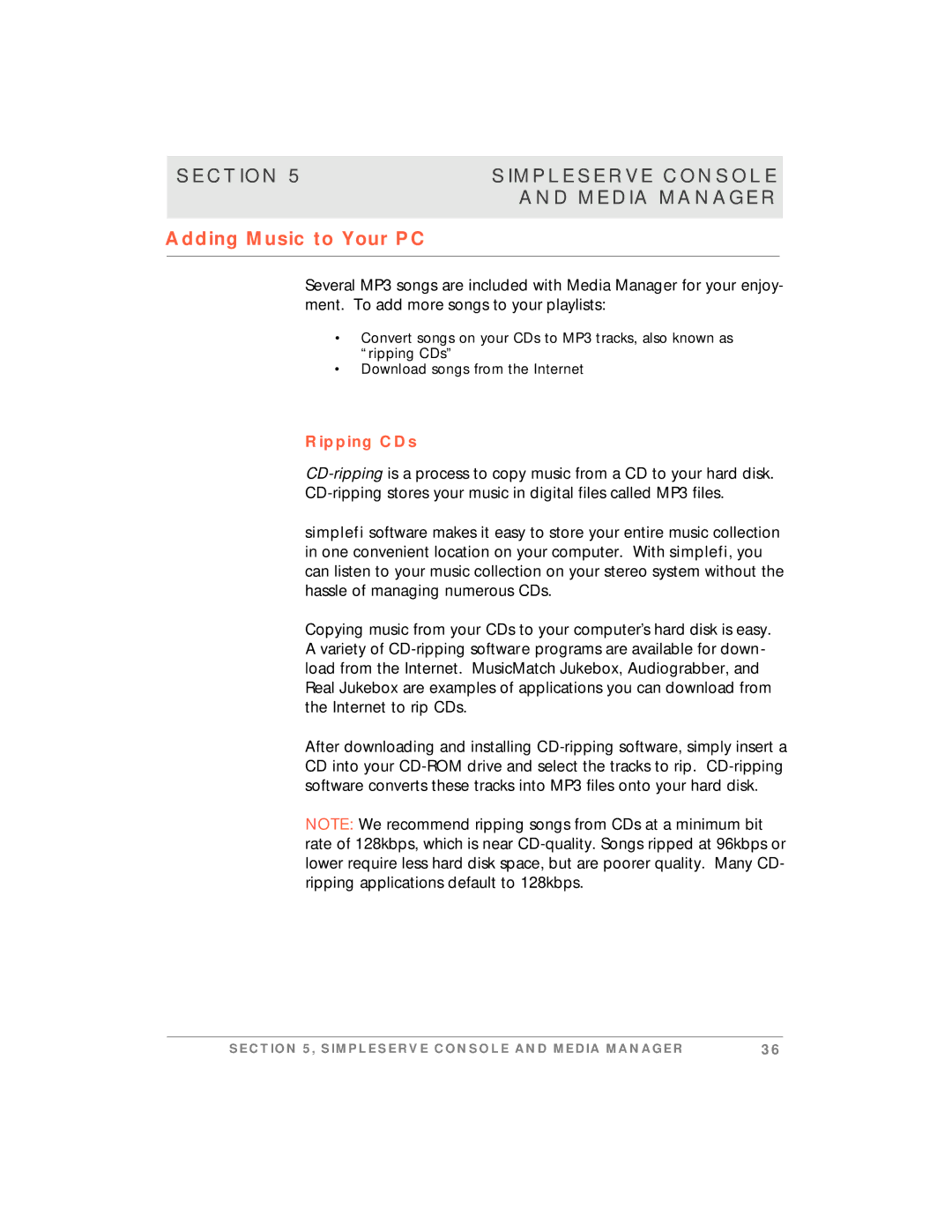 Motorola simplefi manual Adding Music to Your PC, Ripping CDs 