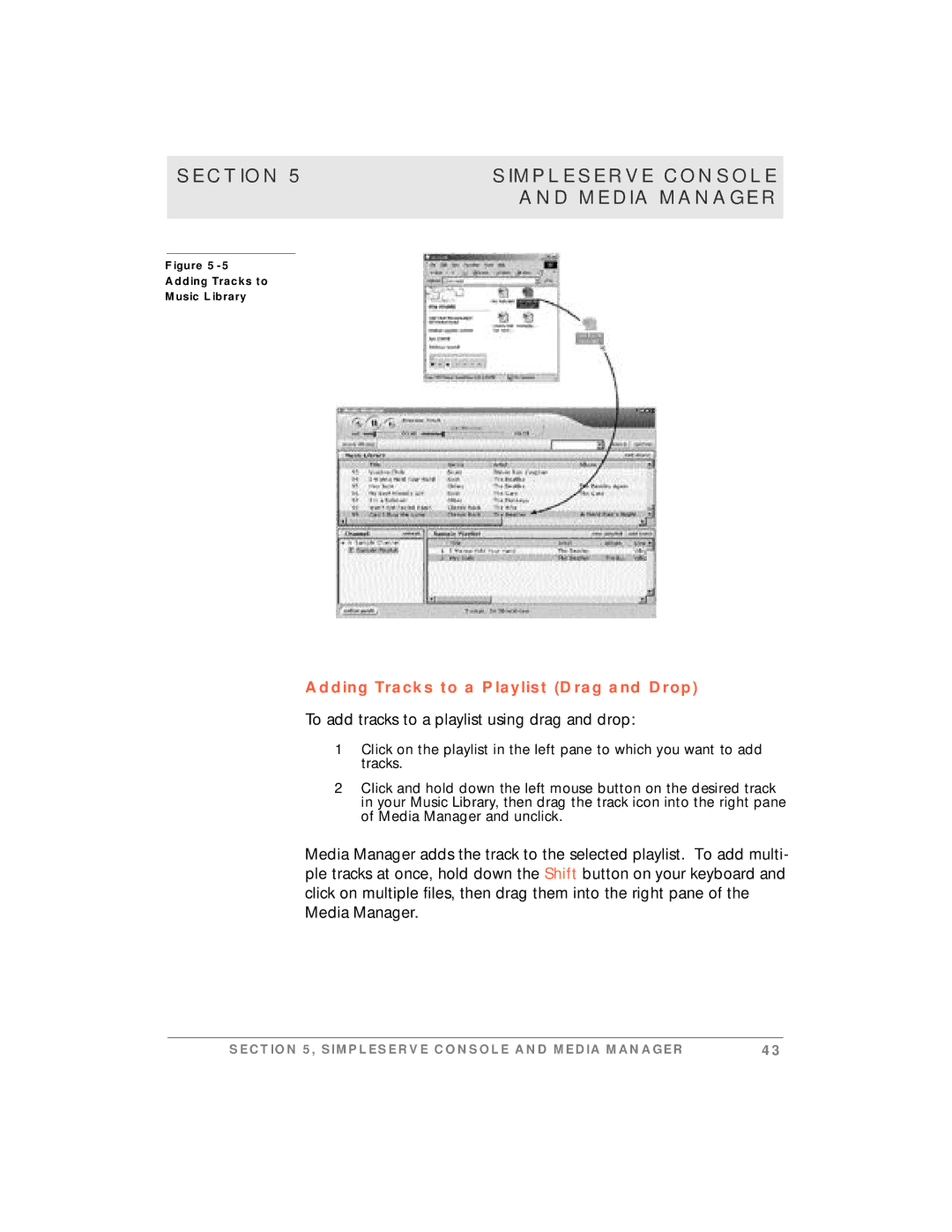 Motorola simplefi manual Adding Tracks to a Playlist Drag and Drop, To add tracks to a playlist using drag and drop 