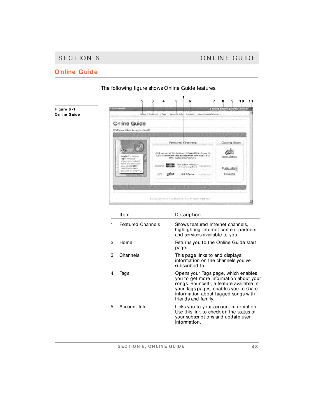 Motorola simplefi manual Following figure shows Online Guide features 