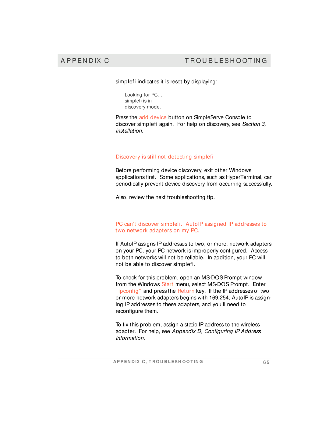 Motorola manual Simplefi indicates it is reset by displaying, Discovery is still not detecting simplefi 