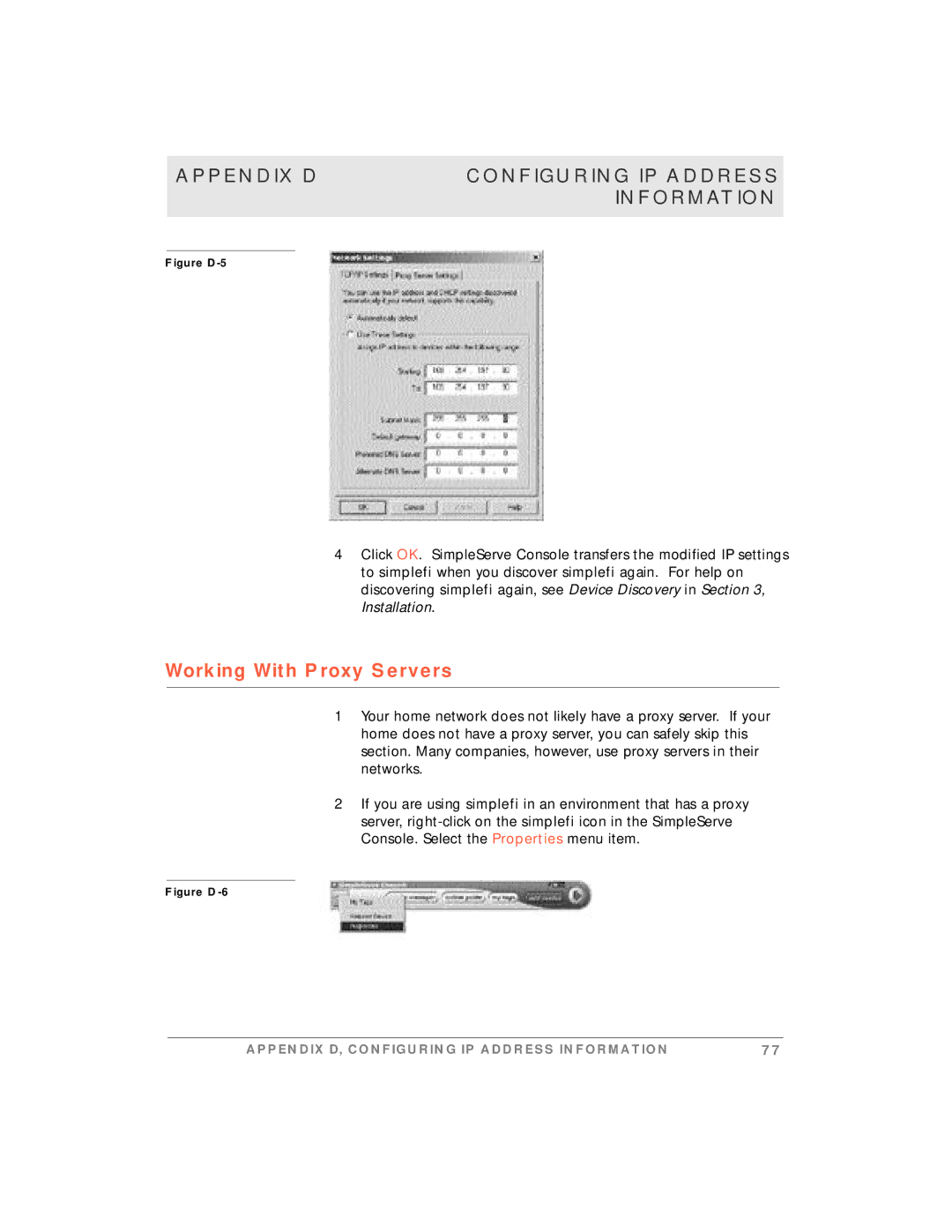 Motorola simplefi manual Working With Proxy Servers, Figure D-5 