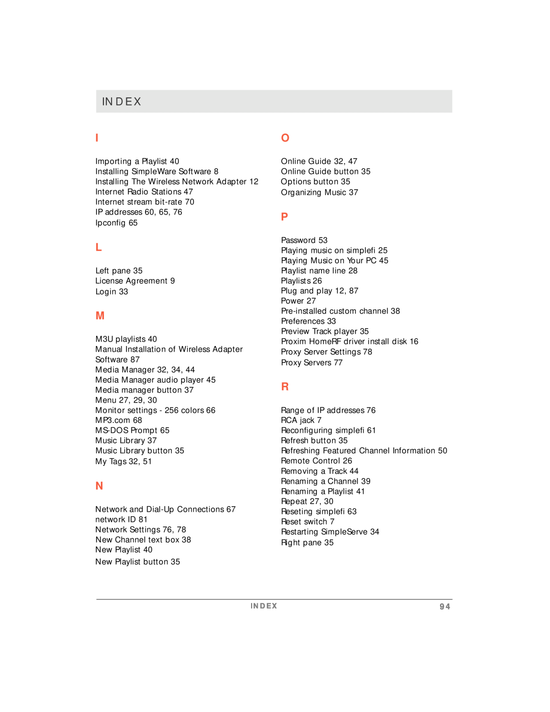 Motorola simplefi manual Index 
