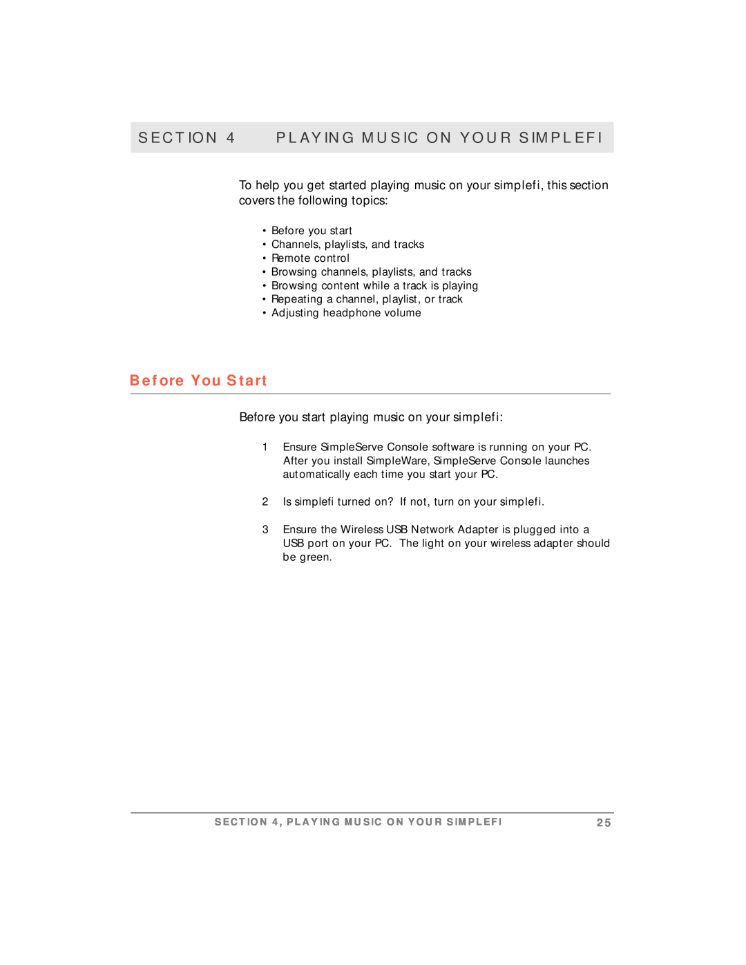 Motorola simplefi manual Playing Music On Your Simplefi, Before You Start 
