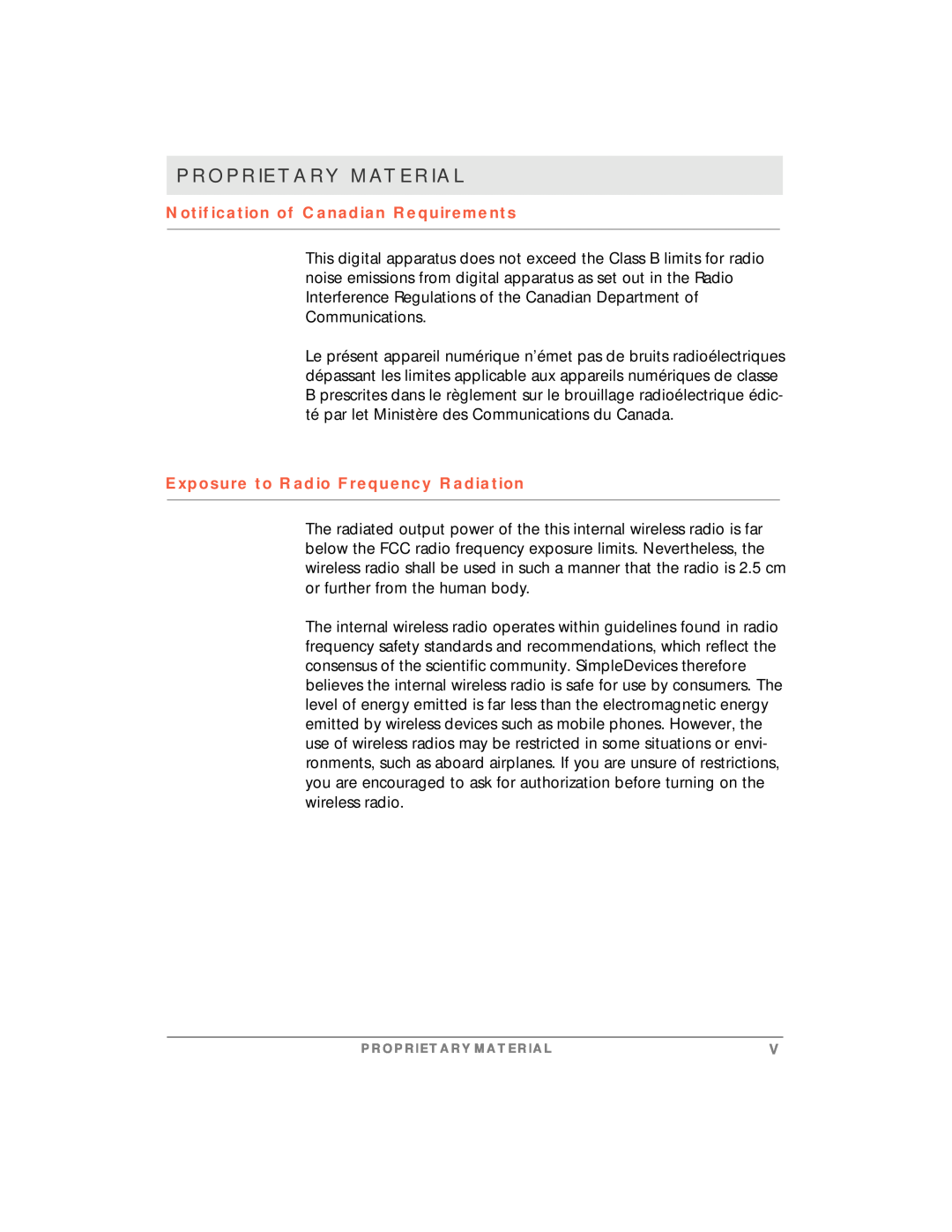 Motorola simplefi manual Notification of Canadian Requirements, Exposure to Radio Frequency Radiation, Proprietary Material 