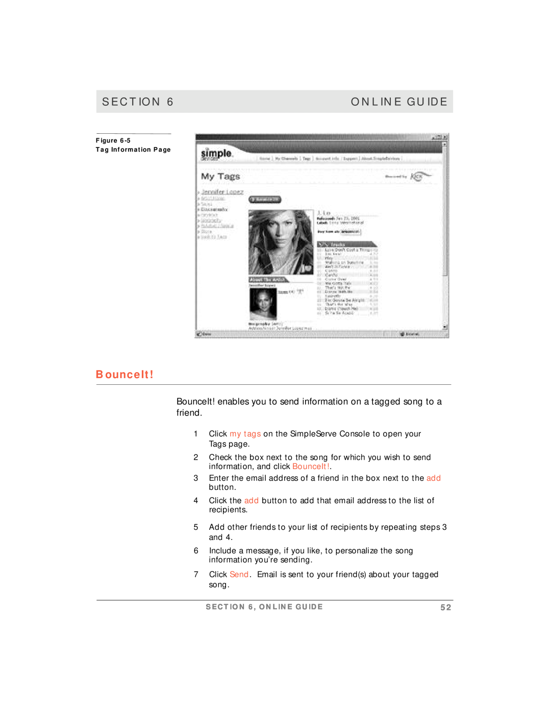 Motorola simplefi manual BounceIt, Section, Online Guide, friend 