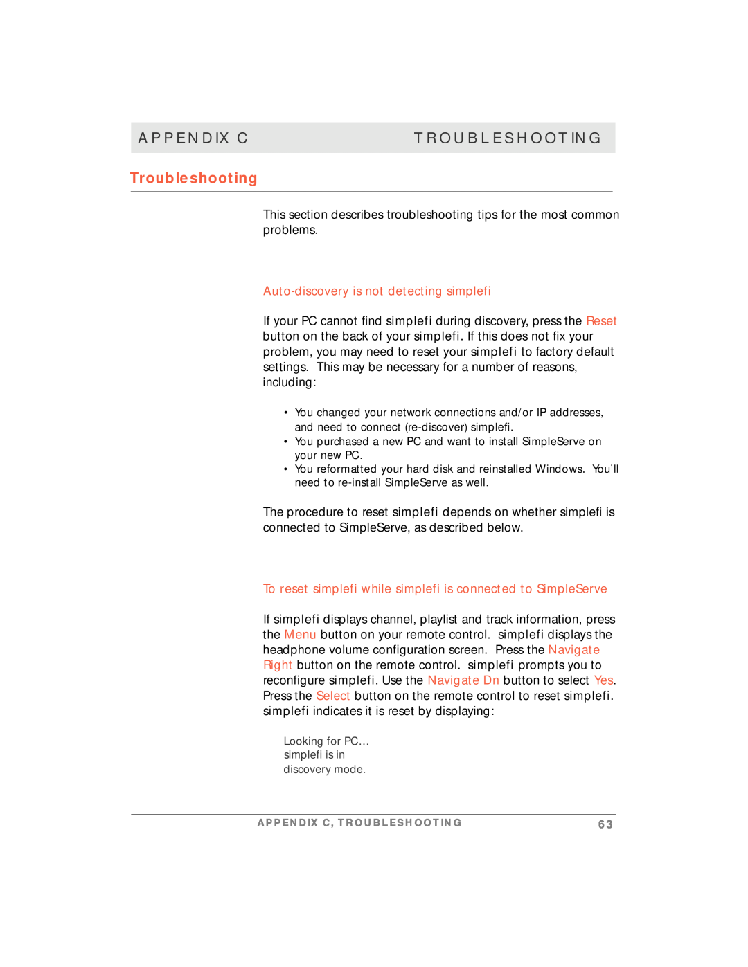 Motorola manual Appendix C, Troubleshooting, Auto-discoveryis not detecting simplefi 