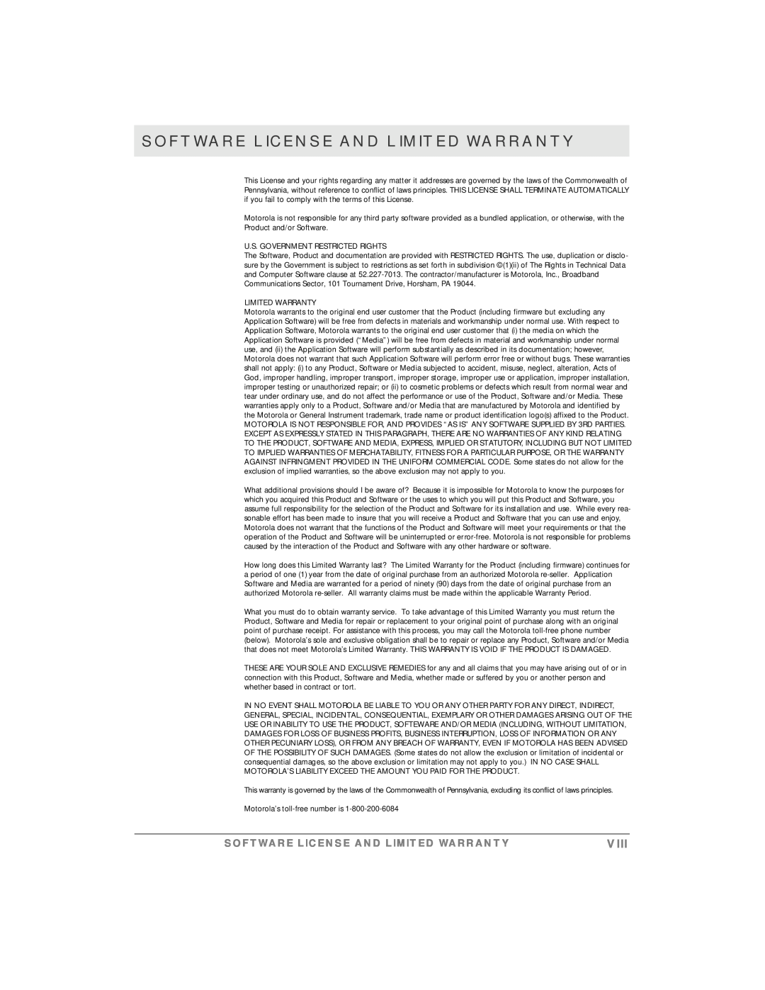 Motorola simplefi manual Software License And Limited Warranty, Viii, U.S. Government Restricted Rights 