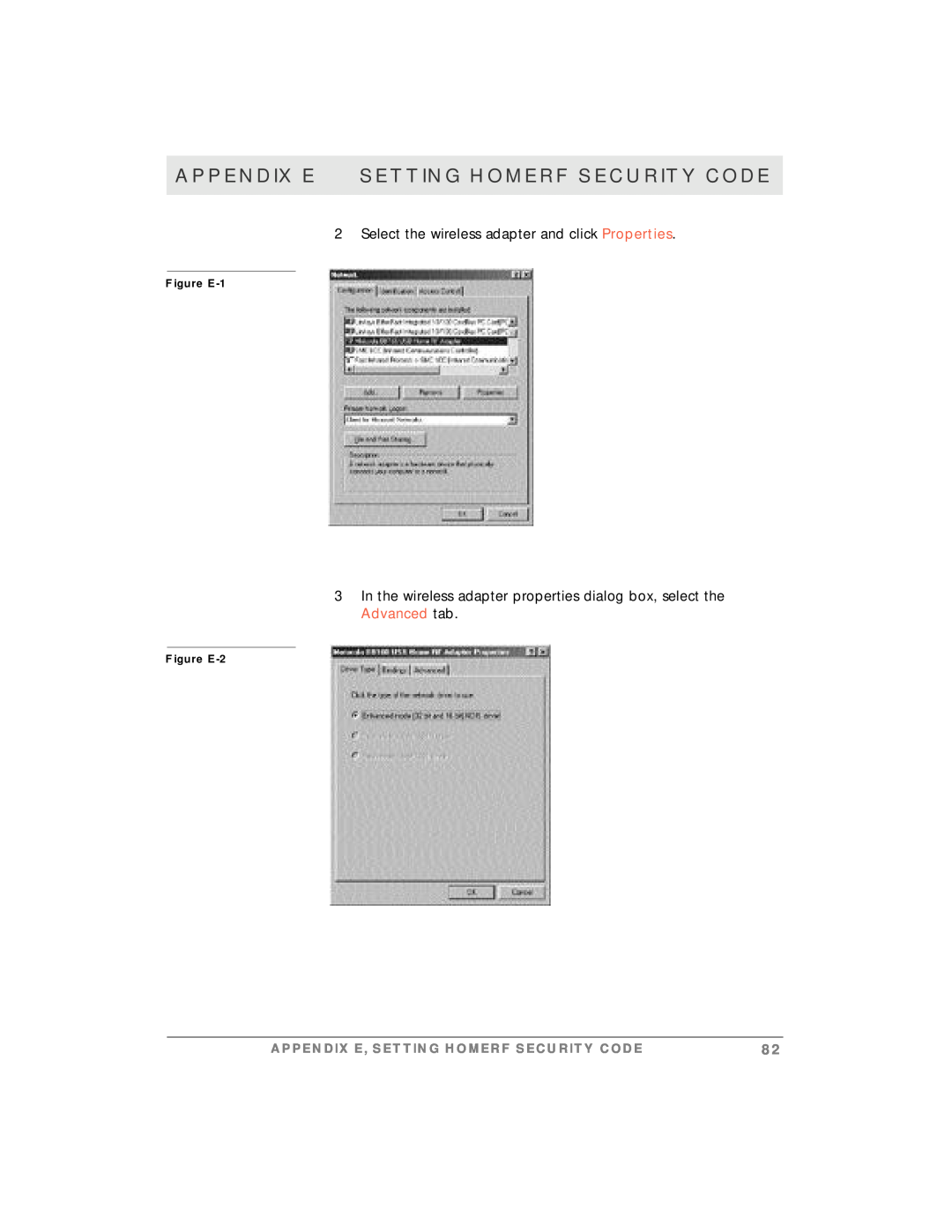 Motorola simplefi manual Appendix E Setting Homerf Security Code, Appendix E, Setting Homerf Security Code, Figure E-1 