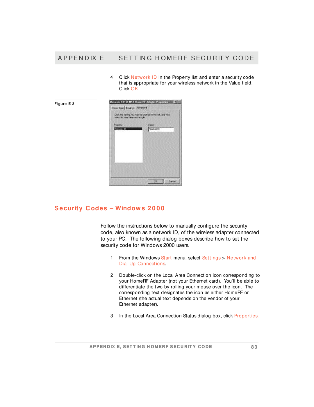 Motorola simplefi manual Security Codes - Windows, Appendix E Setting Homerf Security Code, Figure E-3 