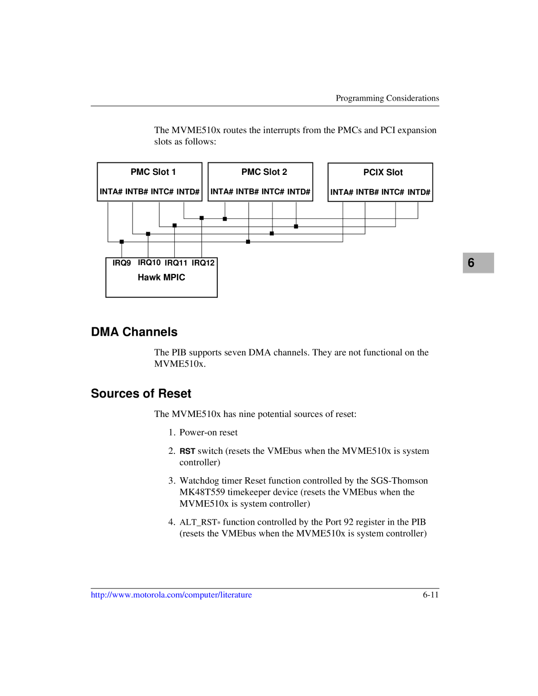 Motorola MVME5100, Single Board Computer manual DMA Channels, Sources of Reset 