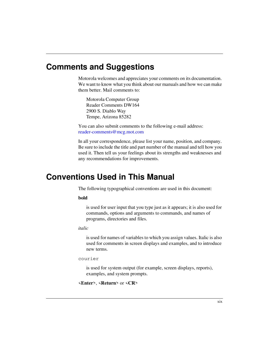 Motorola MVME5100, Single Board Computer manual Comments and Suggestions, Conventions Used in This Manual 