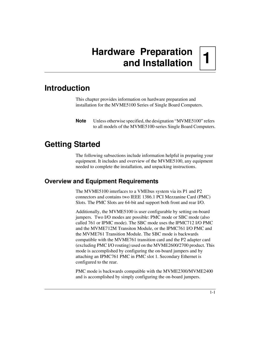 Motorola MVME5100, Single Board Computer manual Introduction, Getting Started, Overview and Equipment Requirements 