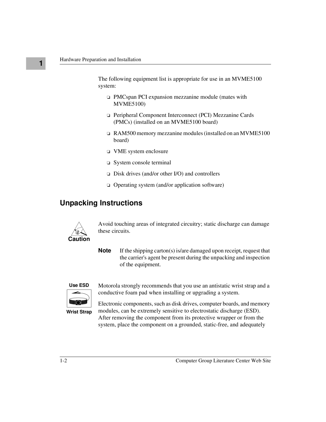 Motorola Single Board Computer, MVME5100 manual Unpacking Instructions 