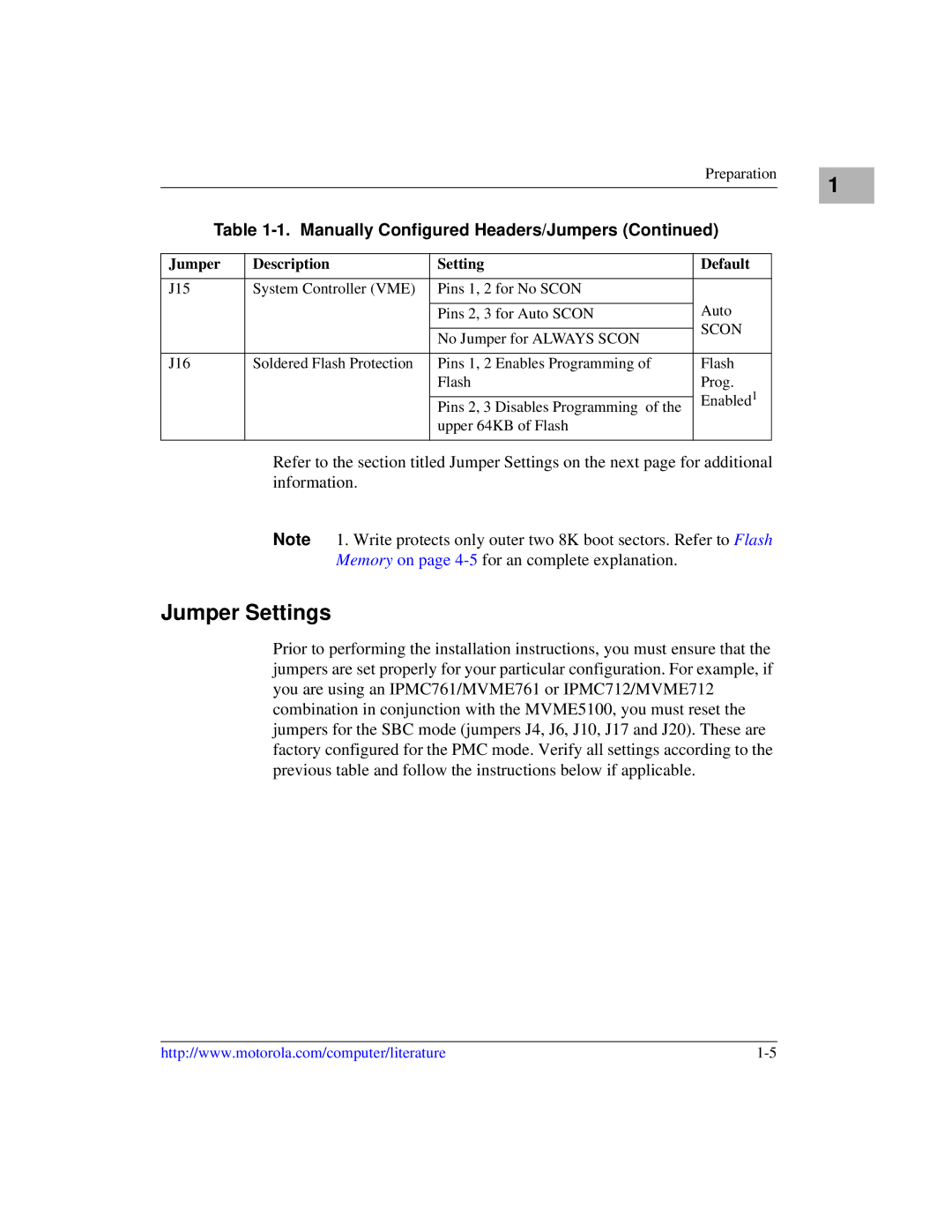 Motorola MVME5100, Single Board Computer manual Jumper Settings, Scon 