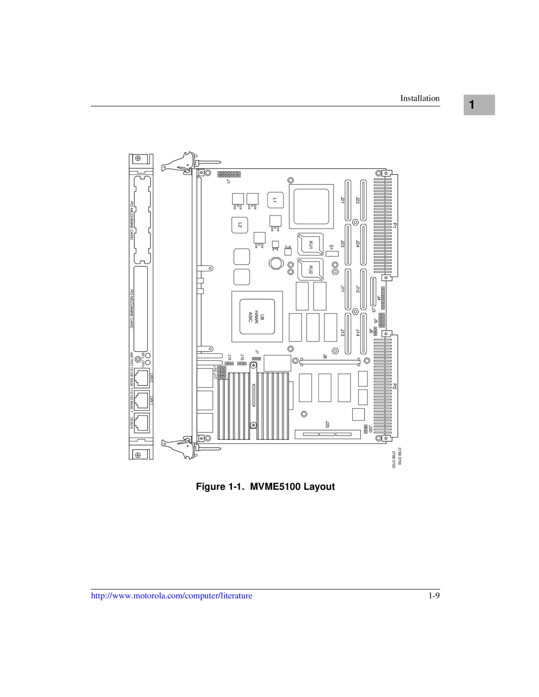 Motorola Single Board Computer manual MVME5100LayoutFigure, Installation 