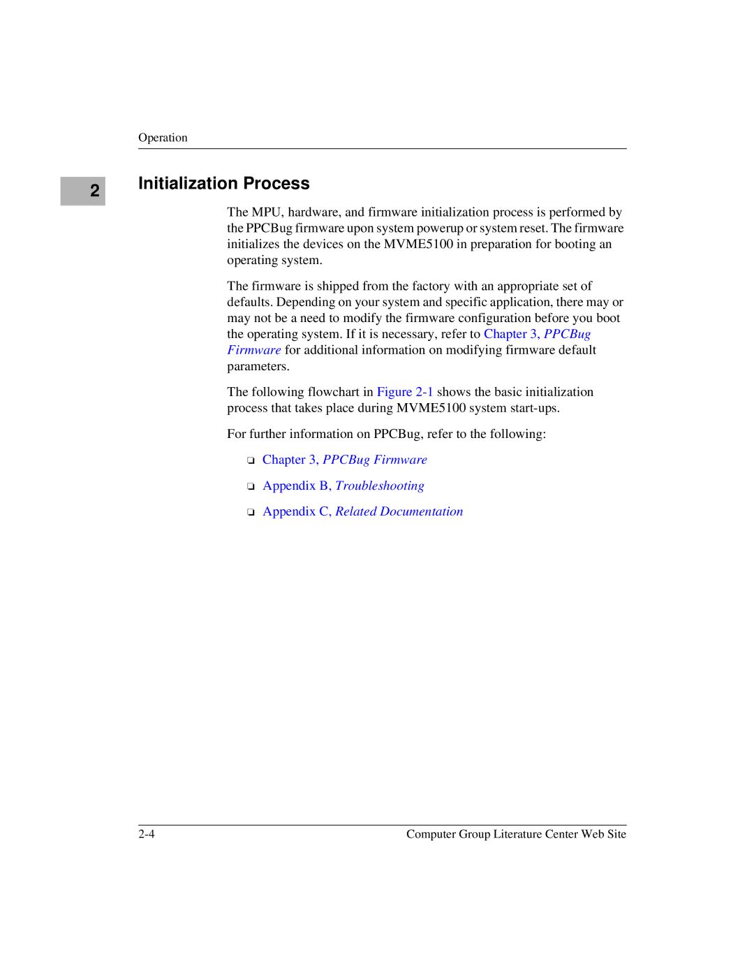 Motorola Single Board Computer, MVME5100 manual Initialization Process 