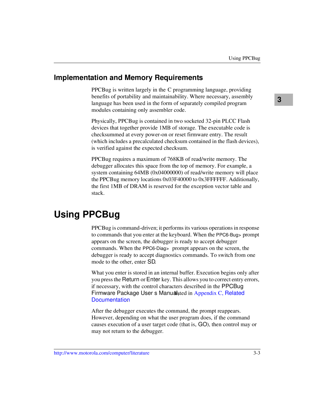 Motorola MVME5100, Single Board Computer manual Using PPCBug, Implementation and Memory Requirements 